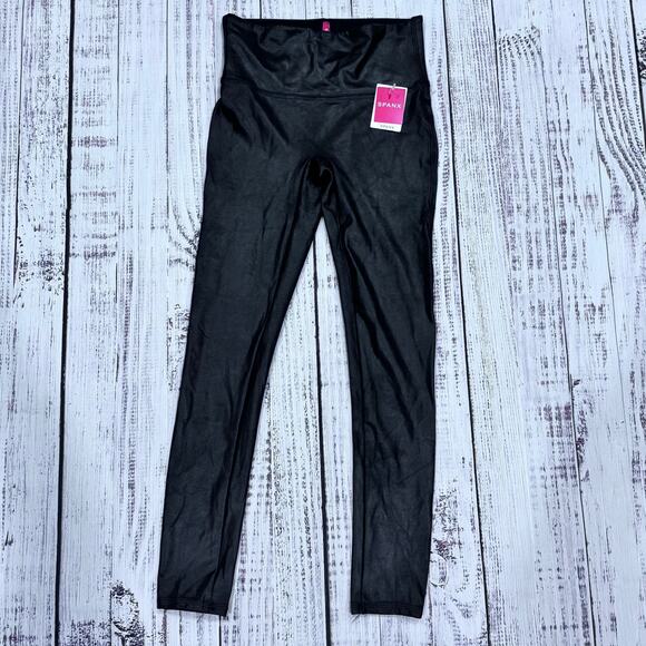SPANX Pants - Spanx Faux Leather Leggings M Black High Rise Shaping Ankle